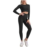 GFGHH Damen Sportanzug Trainingsanzug Jogginganzug 2 Teilig Sport Sets Yoga Outfit Crop Top +Leggings Sportkleidung Hosen und Bauchfrei Sweatshirts Bekleidungssets Yoga Outfit Freizeitanzug Sportsw