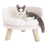 BingoPaw Erhöhtes Katzensofa Hundesofa für Katzen Welpenhunde, Haustiersofa im avantgarde Stil, Katzenhocker mit Holzbeinen stabile Struktur, Katzenbett mit bequem Kissen, 40/60cm Weiß