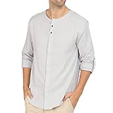 KBUY Herren Baumwolle Leinenhemd Herbst Winter Herren Hemd Langarm Regular Fit Freizeithemd Shirts Hemd Herren Langarm Henley Sommerhemd Herren Freizeithemd Men Shirts Hippie Beach Langarm T-S