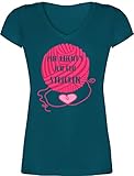 Sprüche Statement mit Spruch - Mir reicht's ich GEH Stricken - XL - Türkis - Tasse Stricken - XO1525 - Damen T-Shirt mit V