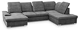 mokebo® Wohnlandschaft in Lederoptik 'Die Ansässige' mit Schlaffunktion, als gemütliches Ecksofa, Schlafcouch, 4-Sitzer Sofa oder Schlafsofa, Luxus Lederoptik in Dunkelgrau-96 | R
