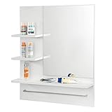 eSituro SBP0057 Spiegelschrank Badspiegel Hängeschrank Wandschrank Badschrank mit Ablagen Bad Flur Wohnzimmer Weiß 60x13x70