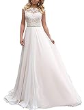 YASIOU Elegant Hochzeitskleid Damen Lang Hochzeitskleider Spitze Chiffon Brautmode Rückenfrei Weiß Vintage Spitze A Linie Brautkleid Abendk