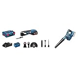 Bosch Professional 18V System Akku Multi-Cutter GOP 18V-28 (inkl. 1x5.0 Ah Akku, Ladegerät GAL 18V-40) & 18V System Akku Werkstatt-Gebläse GBL 18V-120 (270 Km/h Luftstromgeschwindigkeit)