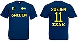 Schweden Isak Herren T-Shirt EM 2020 Trikot Look Style Shirt 11 Dunkelblau L