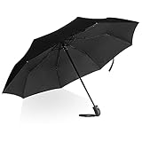 Villkin Regenschirm sturmfest mit Auf-Zu-Automatik - robuster und hochwertiger Regenschirm in schwarz für Damen und Herren - 107cm breiter Taschenreg