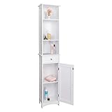 EUGAD Badschrank Hochschrank Badezimmerschrank Badkommode Badregal Eckschrank Eckkommode Holz weiß 33x23x165