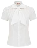 Belle Poque elegant Vintage Retro weiß Oberteil Damen Kurzarm Tops Sommer Casual Hemd M BP819-1