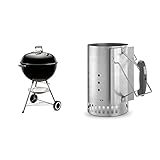 Weber 1341504 Holzkohlegrill Classic Kettle, 57 cm Durchmesser, schwarz & 7416 Anzündkamin Rapidfire, Grillen mit Kohle, Anzünden, 19 x 19 x 30.5