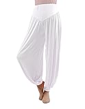 HOEREV Super weiche Modal Spandex Harem Yoga Pilates Hosen, Gr.-L,Weiß