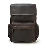 Retro Crazy Horse Leder Herrenrucksack, 15-Zoll-Laptop-Rucksack, Unisex-Schule-Buchsack, 20L wasserdichter Freizeit-Tagspake (Color : Brown, Größe : 14x34x43cm)