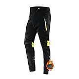 XM Fahrradhose Herren Lange Winter Mountainbike-Hose Thermo Radhose mit Fleece Winddicht Atmungsaktiv Reflektierend für Radfahrren und Alltagstouren Outdoor-Aktivitäten (Schwarz+Grün, XXL)