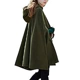 Qtinghua Damen Kapuzenumhang Jacke mit Lose Saum Knöpfe Dekoration Herbst und Winter Warm Jacke Gr. Large, Army Grü