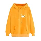 yiouyisheng Dame Langarm Sweatshirt mit Kapuze EKG Hundepfote Liebesdruck, Hoodie Damen Frühling Herbst Kapuzenpullover Damen Langarmshirt Oberteile Kapuzenpullis Pullover mit Kordelzug und T