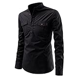 XDJSD Herbst und Winter Herren T-Shirt Mode Multi-Pocket Tooling Shirt Bottoming Shirt Lässiges Langarmhemd V-Ausschnitt Top Einfarbiges T-S