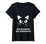 Damen Baumwolle Katzenhaare - Spuren Von Katze - Cat Sprüche T-Shirt mit V