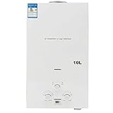 ECUTEE 10L 20KW Flüssiggas Durchlauferhitzer LPG Warmwasserbereiter, Tankless Instant Heißwasserbereiter mit Galvanisierter Duschkopf und Duschschlauch, für Outdoor-Camping-Baden und RV-Dusche, Weiß