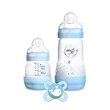MAM Easy Start(TM) Anti-Colic Starter Set 0+ Monate, 2er Set MAM Easy Start 130ml und 260ml mit MAM Start Nanò Schnuller 0-2Monate, hellb