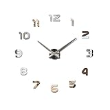 iMeshbean DIY Wanduhr Uhr 3D Wandtattoo Deko Design Spiegel Edelstahl Wand Uhr Groß XL für Dekoration Geschenk Nach Hause, Restaurant, Büro und Hotel (Silber)