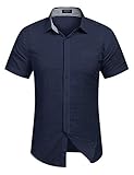 Blaus Hemd Herren Leinenhemd Sommer Shirt Kariert Hemd Marine b