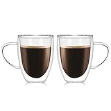 Glas-Kaffeetassen, doppelwandige Glas-Kaffeetassen, 2 Stück, Espressotassen, Glas-Kaffeetassen, transparente Kaffeetassen, isolierter Kaffeebecher für Kaffee, Tee, Latte, Cappuccino,