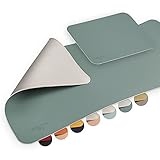 sølmo I Schreibtischunterlage groß Petrol, Tischunterlage I 85x40cm aus PU-Leder I Schreibunterlage Kinder Büro abwischbar I mit Extra Mauspad XXL, doppelseitig (Petrol/Grau)