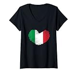 Damen Italien-Flagge für italienische Heritage Roots Heart Kids T-Shirt mit V