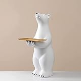 GGHHJ Perlen-Harz-Eisbär-Skulptur Mit Metall-Tablett, Desktop-Sammeln Schlüsseleintrag Aufbewahrungsbox Ornamentale Harz-Skulptur-Tablett Home Wohnzimmer Schmuck (Color : E86*40cm)