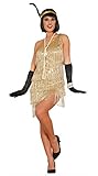 goldenes Charleston Kleid Karneval 20er Jahre Party Kostüm Fransen Damen Damenkostüm Mafia Gangsterbraut Flapper Gr. S - L, GröÃŸe:M