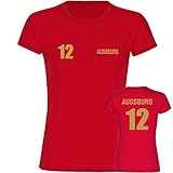 VIMAVERTRIEB® Damen T-Shirt Augsburg - Trikot Nr. 12 - Druck:Gold metallik - Shirt Frauen Fußball Fanartikel Fanshop - Größe:XL