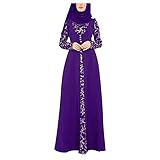 TTWOMEN Damen Langarm Kleid Muslimischen Nationalen Stil Kaftan Arab Abaya Islamische Spitze Nähte Casual Maxik