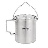 Lixada Edelstahl Wasser Tasse Becher 750ml mit faltbaren Griffe und Deckel/Camping Hängende Topf mit Dämpfen Gericht für Camping Wandern Kochen Picknick