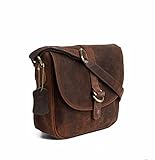 J Wilson London – Designer 100 % echtes echtes altmodisches Vintage-Hunter-Leder, handgefertigt, Unisex Crossover Schultertasche, Kuriertasche, Kastanienbraun, M,