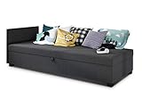 Sofa Misti II - Einzelbett, Schlafsofa mit Bettkasten, Bettsofa, Farbauswahl, Bettgestell, Komfortbett, Bett für Jugendzimmer, Schlafmöbel (Graphit (Lux 06))