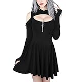 Damen Kleid Sommer Minikleid Gothic Kleid Schulterfrei T Shirt Kleid Hoodie Retro Vintage Steampunk Röcke Punk Kleid Lolita Langarm Mit Kapuze Swing Cosplay Kostüm Fasching Fasnacht Karneval Party