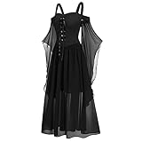 Kleid Damen Gothic Halloween Kostüm Frauen Herbst Winter Teenager Mädchen Prinzessin Langarm Druck Vintage Kleid Fasching Abend Party Clubbing Karneval Cosplay Eleganten Swing Kleider Geschenk