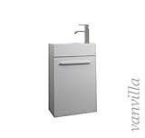 vanvilla Gäste-WC Badmöbel Set Waschplatz Mineralgussbecken Waschbecken mit Unterschrank Weiss hochglanz RAL 9003