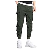 Herren Neun Hosen Cargohosen Hosen Jogger Streetwear Lose Multi-Pocket Freizeithosen Funktions Sport Hip Hop Harlem Hosen (Green, XL)