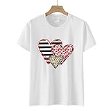 Neoucdy Shirts für Damen, lässig, Valentins-Shirts, bedruckt, kurzärmelig, lockere Passform, Sommer-Tops, Bluse, Valentinstagsgeschenk, weiß, S