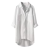 Lulupi Damen Bluse Oversize Langarm Shirt Baumwolle Leinen Hemdbluse Elegant Übergröße Longbluse Oberteil Einfarbig Lose Leinenbluse Lang Hemd Top