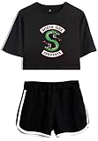 YIMIAO Mädchen T-Shirt + Kurze Bekleidungs sets mit Riverdale Southside Serpents Streetwear Damen Short sleeve shorts Anzug(S)