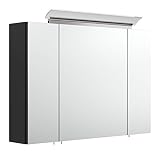 emotion Spiegelschrank 90cm inkl. Design LED-Lampe und Glasböden schwarz seideng