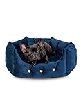 NELKE Luxus Hundebett Glamour Stil hundesofa haustierbett für mittelgroße und kleine Hunde kuscheliges Navy-blau katzenb