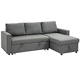 HOMCOM Ecksofa mit Schlaffunktion Stauraum Eckcouch mit Bettkasten Chaiselongue Schlafsofa Stoffsofa L-Form Leinen-Touch Hellgrau 211,5 x 146 x 85