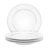 ADDTREE 24.6cm 4-tlg, runde Teller aus weißem Porzellan mit Blumenrand und Garten, Restaurantservice Porzellan China Dessert D