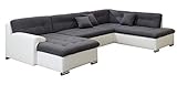 ARBD Wohnlandschaft, Couchgarnitur U-Form, Rocky mit Schlaffunktion 325 x205cm weiß/grau, O