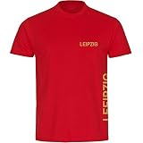 VIMAVERTRIEB® Kinder T-Shirt Leipzig - Brust & Seite - Druck:Gold metallik - Shirt Jungen Mädchen Fußball Fanartikel Fanshop - Größe:128