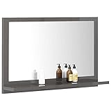 Gawany Badspiegel mit Ablage Wandspiegel Badezimmerspiegel Bad Spiegel Hängespiegel Badezimmer Badmöbel Spanplatte Hochglanz-Grau 60x10,5x37