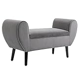 HOMCOM Sitzbank Polsterbank mit Stauraum Armlehnen Truhenbank modern Flur Schlafzimmer Wohnzimmer samtartiges Polyester Gummiholz Grau 118 x 42 x 66