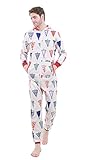 URVIP Herren Jumpsuits mit Kapuze One Piece Weihnachts-Trainingsanzug Overall mit vollem Reißverschluss und Kängurutaschen Weißer Weihnachtsbaum S